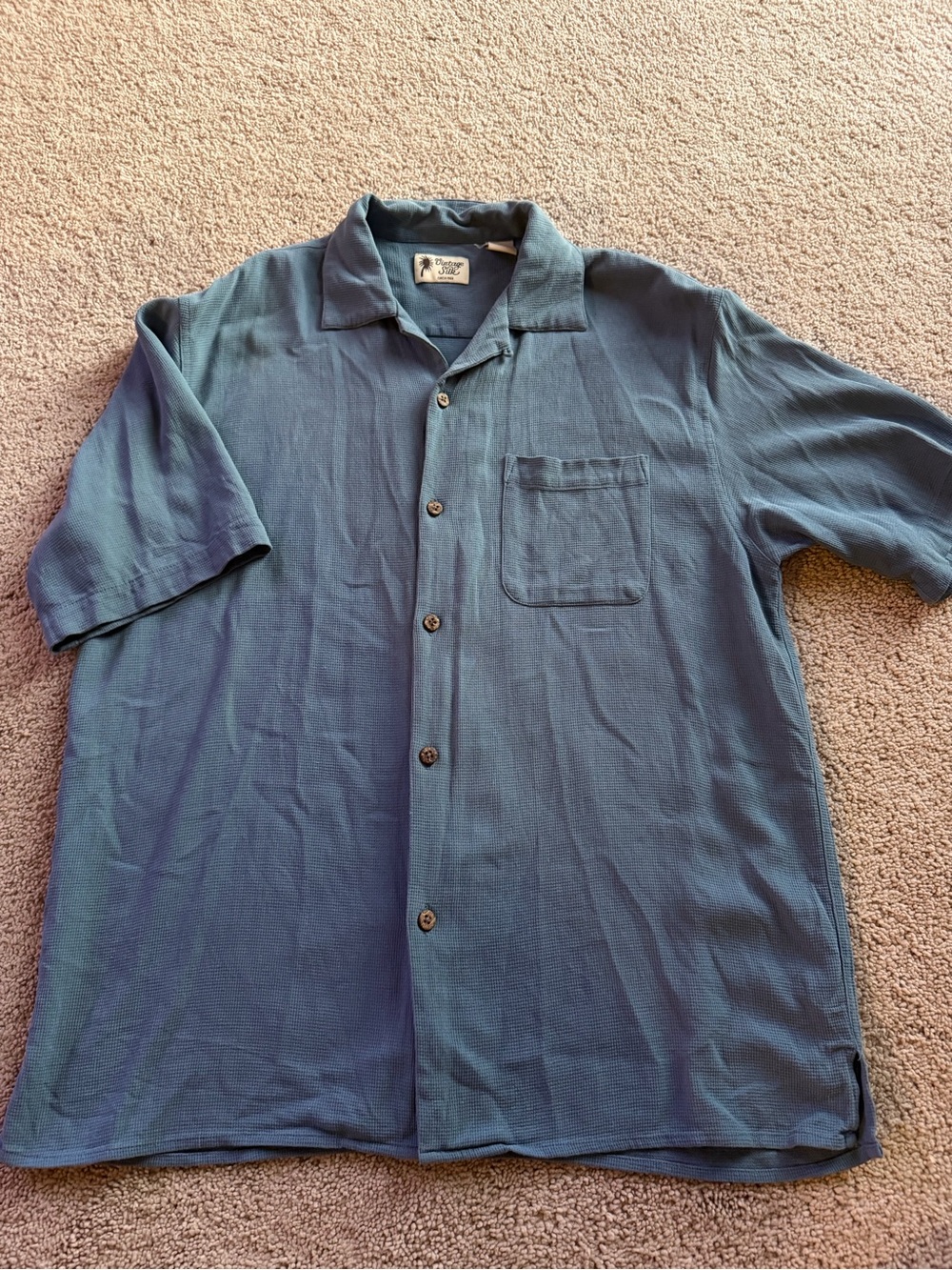Men's Blue Short-Sleeve Button-Up Shirt - Relaxed